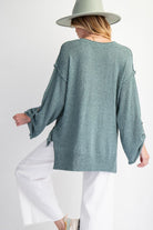 Easel V-Neckline Knit Button Detail Sweater In Teal Green-Sweaters-Easel-Deja Nu Boutique, Women's Fashion Boutique in Lampasas, Texas