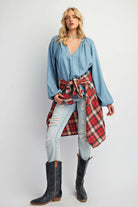 Easel Washed Chambray Flare Tunic-Tops-Easel-Deja Nu Boutique, Women's Fashion Boutique in Lampasas, Texas