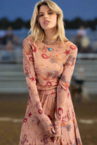 Easel Western Printed Mesh Fitted Top – Long Sleeve Cowboy Print in Camel-sheer top-Easel-Deja Nu Boutique, Women's Fashion Boutique in Lampasas, Texas