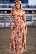 Easel Western Printed Mesh Swing Maxi Skirt – Elastic Waist Cowgirl Skirt in Camel-Skirts-Easel-Deja Nu Boutique, Women's Fashion Boutique in Lampasas, Texas