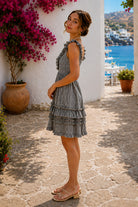 Easel Black Stripe Washed Linen Ruffled Dress-mini dress-Easel-Deja Nu Boutique, Women's Fashion Boutique in Lampasas, Texas