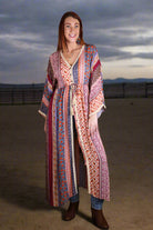 Easel Cream & Blue Printed Bell Sleeve Maxi Duster Dress-Maxi Dresses-Easel-Deja Nu Boutique, Women's Fashion Boutique in Lampasas, Texas