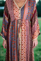 Easel Cream & Blue Printed Bell Sleeve Maxi Duster Dress-Maxi Dresses-Easel-Deja Nu Boutique, Women's Fashion Boutique in Lampasas, Texas