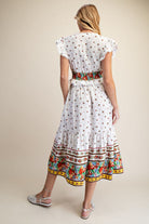 Easel Orange & Yellow Floral Border Print Cap Sleeve Midi Dress-Midi Dresses-Easel-Deja Nu Boutique, Women's Fashion Boutique in Lampasas, Texas