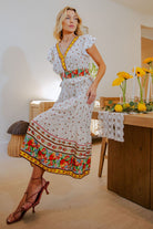 Easel Orange & Yellow Floral Border Print Cap Sleeve Midi Dress-Midi Dresses-Easel-Deja Nu Boutique, Women's Fashion Boutique in Lampasas, Texas