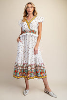 Easel Orange & Yellow Floral Border Print Cap Sleeve Midi Dress-Midi Dresses-Easel-Deja Nu Boutique, Women's Fashion Boutique in Lampasas, Texas
