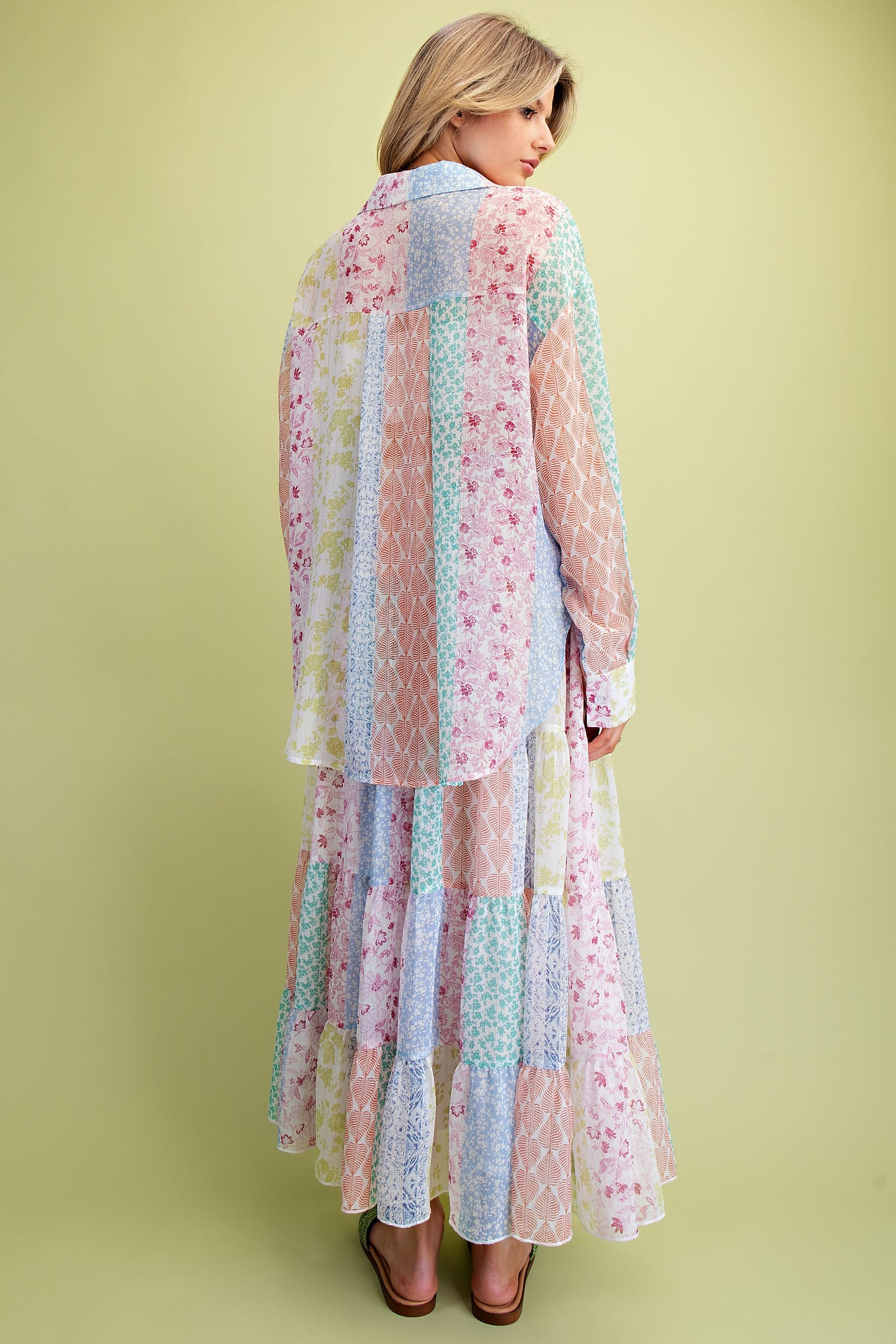 Easel Patchwork Multi Floral Printed Chiffon Tiered Maxi Skirt-Skirts-Easel-Deja Nu Boutique, Women's Fashion Boutique in Lampasas, Texas