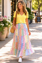 Easel Patchwork Multi Floral Printed Chiffon Tiered Maxi Skirt-Skirts-Easel-Deja Nu Boutique, Women's Fashion Boutique in Lampasas, Texas