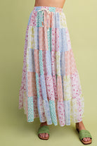 Easel Patchwork Multi Floral Printed Chiffon Tiered Maxi Skirt-Skirts-Easel-Deja Nu Boutique, Women's Fashion Boutique in Lampasas, Texas