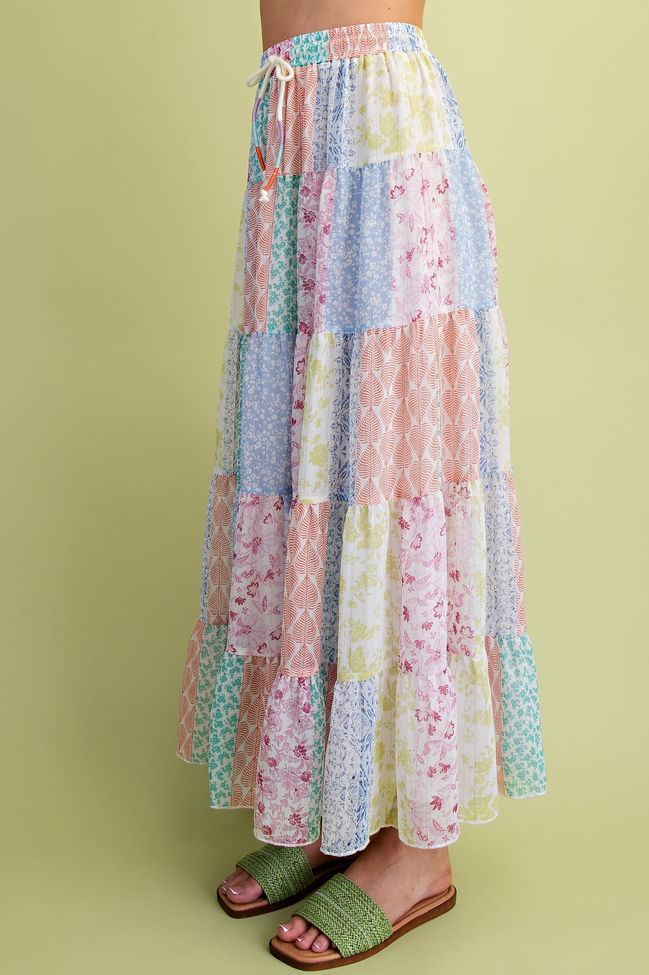 Easel Patchwork Multi Floral Printed Chiffon Tiered Maxi Skirt-Skirts-Easel-Deja Nu Boutique, Women's Fashion Boutique in Lampasas, Texas