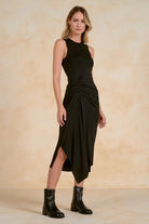 Elan Black Maxi Drape Dress-Midi Dresses-elan-Deja Nu Boutique, Women's Fashion Boutique in Lampasas, Texas