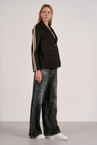 Elan Black Track Stripe Blazer-Blazers-Elan-Deja Nu Boutique, Women's Fashion Boutique in Lampasas, Texas