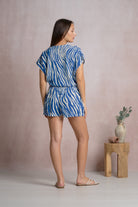 Elan Blue Zebra Resort Short Sleeve Crop Top-Tops-Elan-Deja Nu Boutique, Women's Fashion Boutique in Lampasas, Texas