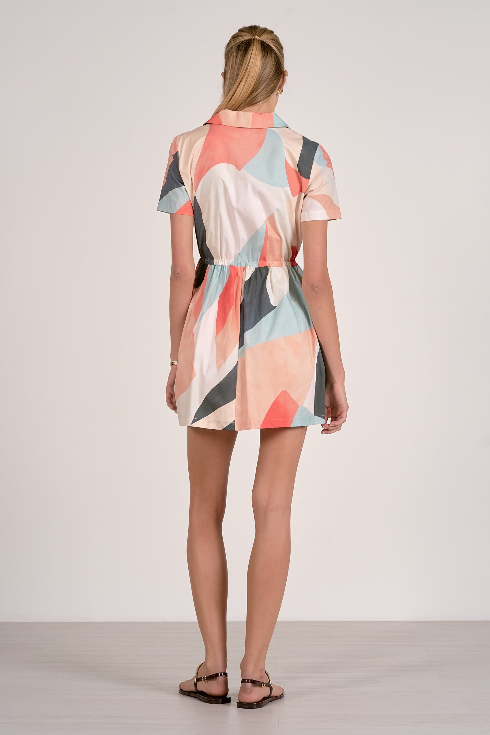 Elan Collared Full Zip Dress in Multi Prism-Dresses-Elan-Deja Nu Boutique, Women's Fashion Boutique in Lampasas, Texas