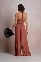 Elan Dark Cayenne Wide Leg Pants with Rope Tie-Pants-Elan-Deja Nu Boutique, Women's Fashion Boutique in Lampasas, Texas