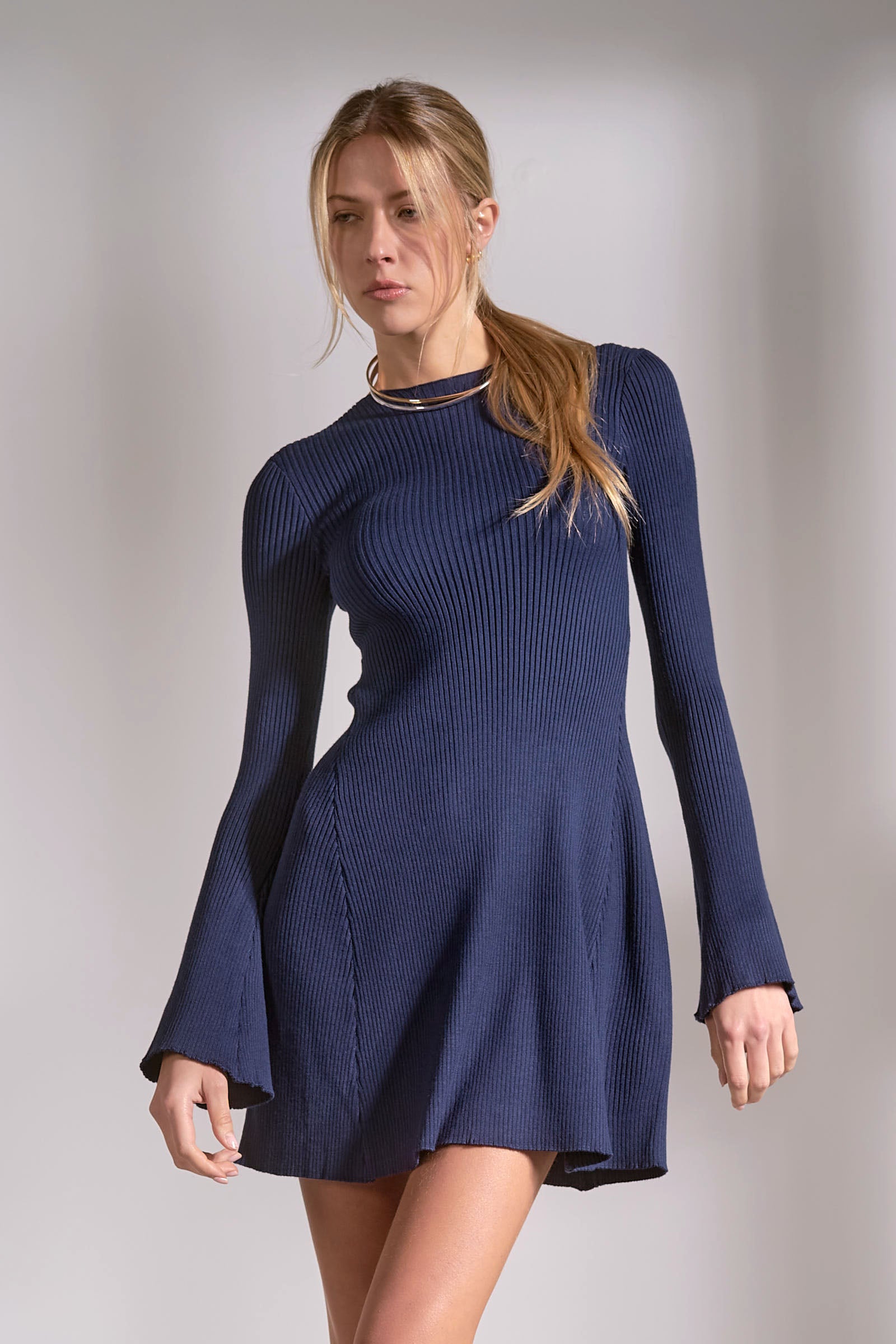 Elan Long Sleeve Crewneck Dress in Navy-Dresses-Elan-Deja Nu Boutique, Women's Fashion Boutique in Lampasas, Texas