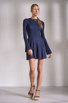Elan Long Sleeve Crewneck Dress in Navy-Dresses-Elan-Deja Nu Boutique, Women's Fashion Boutique in Lampasas, Texas