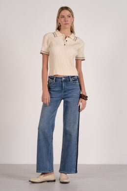 Elan Ribbed Collared Short Sleeve Sweater – Cream-shirts-Elan-Deja Nu Boutique, Women's Fashion Boutique in Lampasas, Texas