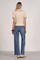 Elan Ribbed Collared Short Sleeve Sweater – Cream-shirts-Elan-Deja Nu Boutique, Women's Fashion Boutique in Lampasas, Texas