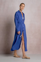 Elan Sapphire Blue Maxi Shirt Dress-Dresses-Elan-Deja Nu Boutique, Women's Fashion Boutique in Lampasas, Texas