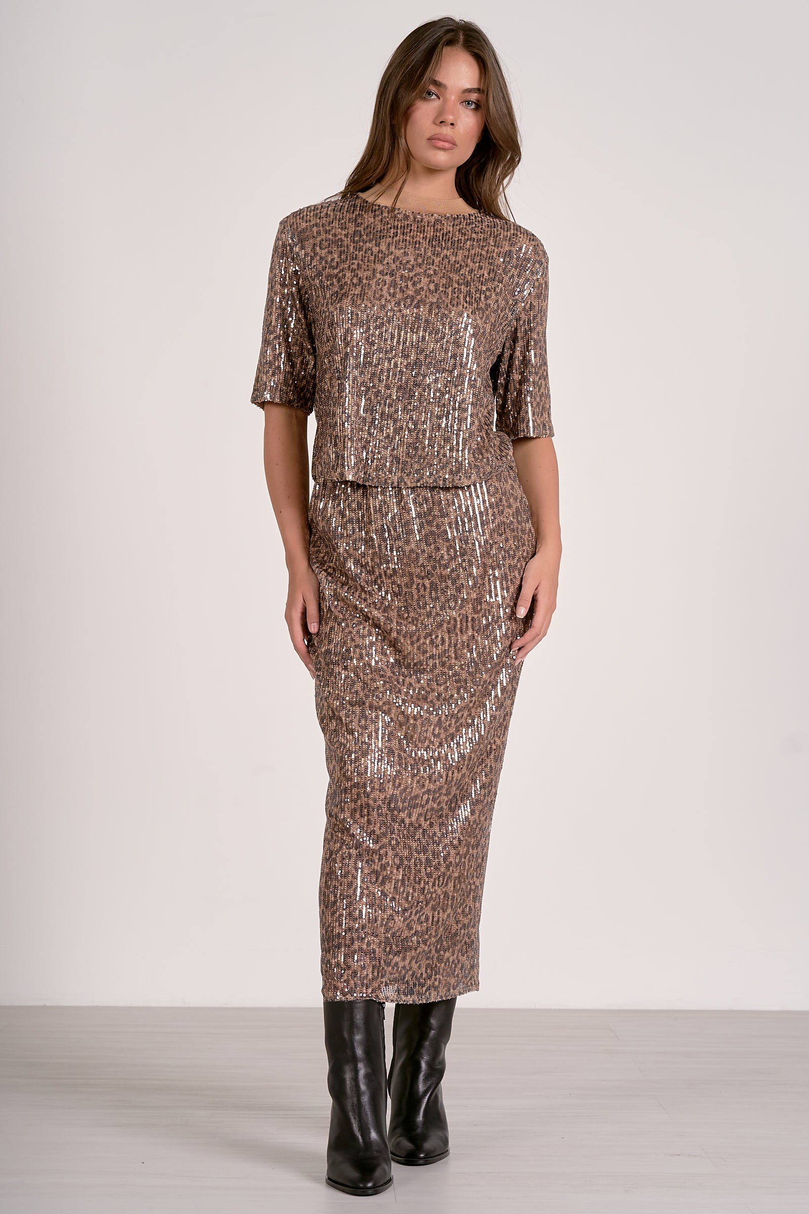 Elan Sequin Cheetah Print Top A Holiday Glam Statement-Tops-Elan-Deja Nu Boutique, Women's Fashion Boutique in Lampasas, Texas