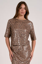 Elan Sequin Cheetah Print Top A Holiday Glam Statement-Tops-Elan-Deja Nu Boutique, Women's Fashion Boutique in Lampasas, Texas