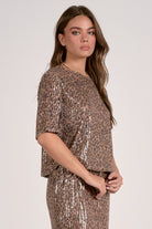 Elan Sequin Cheetah Print Top A Holiday Glam Statement-Tops-Elan-Deja Nu Boutique, Women's Fashion Boutique in Lampasas, Texas
