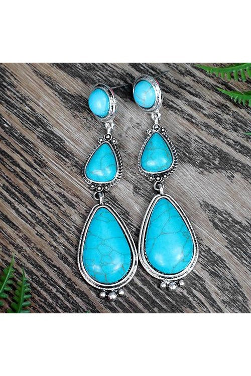 Elegant Three Stone Turquoise Drop Earrings In Silver-Earrings-Deja Nu-Deja Nu Boutique, Women's Fashion Boutique in Lampasas, Texas