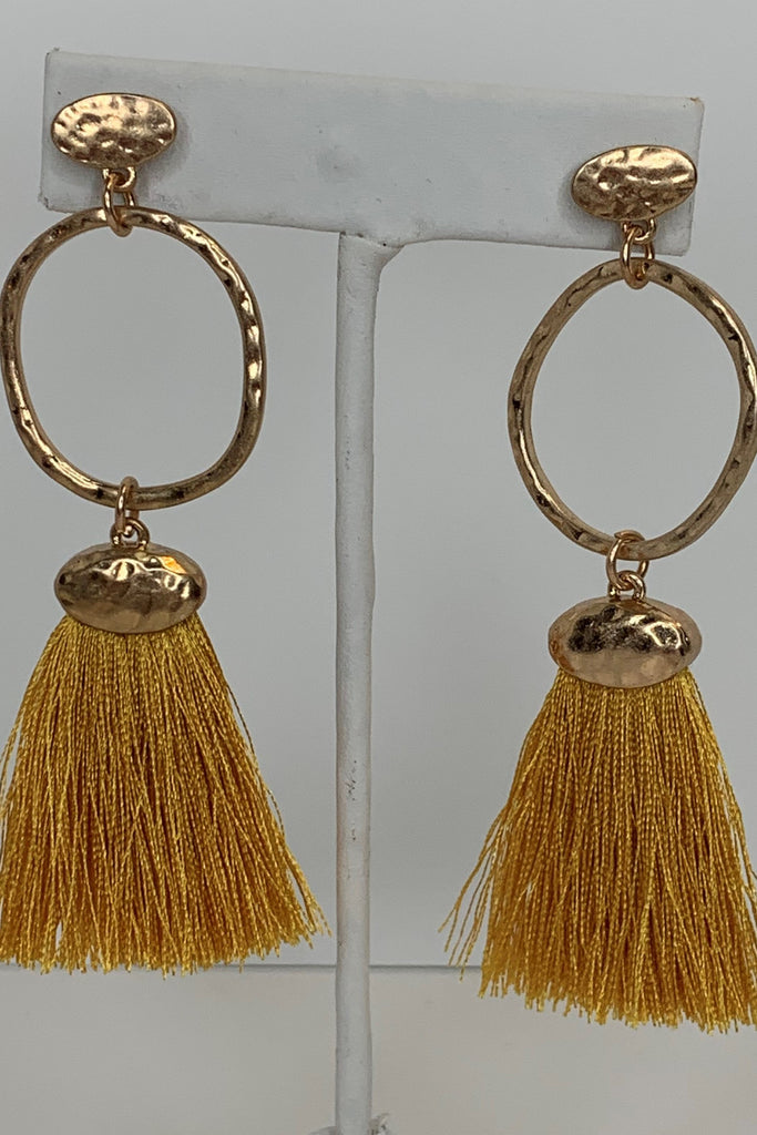 Emma Mustard Fringe Tassel Earring With Gold Dangle-Earrings-Emma-Deja Nu Boutique, Women's Fashion Boutique in Lampasas, Texas