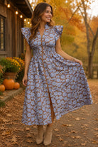 Entro Bluebell Bloom Floral Midi Dress-Midi Dresses-Entro-Deja Nu Boutique, Women's Fashion Boutique in Lampasas, Texas
