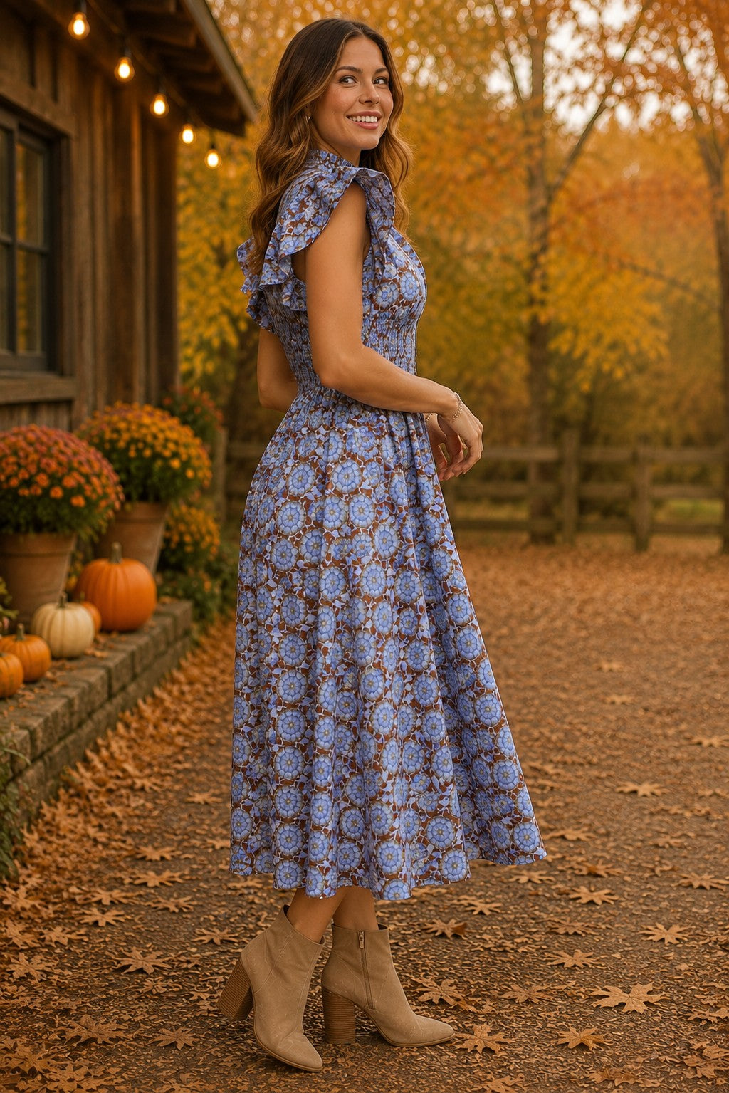 Entro Bluebell Bloom Floral Midi Dress-Midi Dresses-Entro-Deja Nu Boutique, Women's Fashion Boutique in Lampasas, Texas