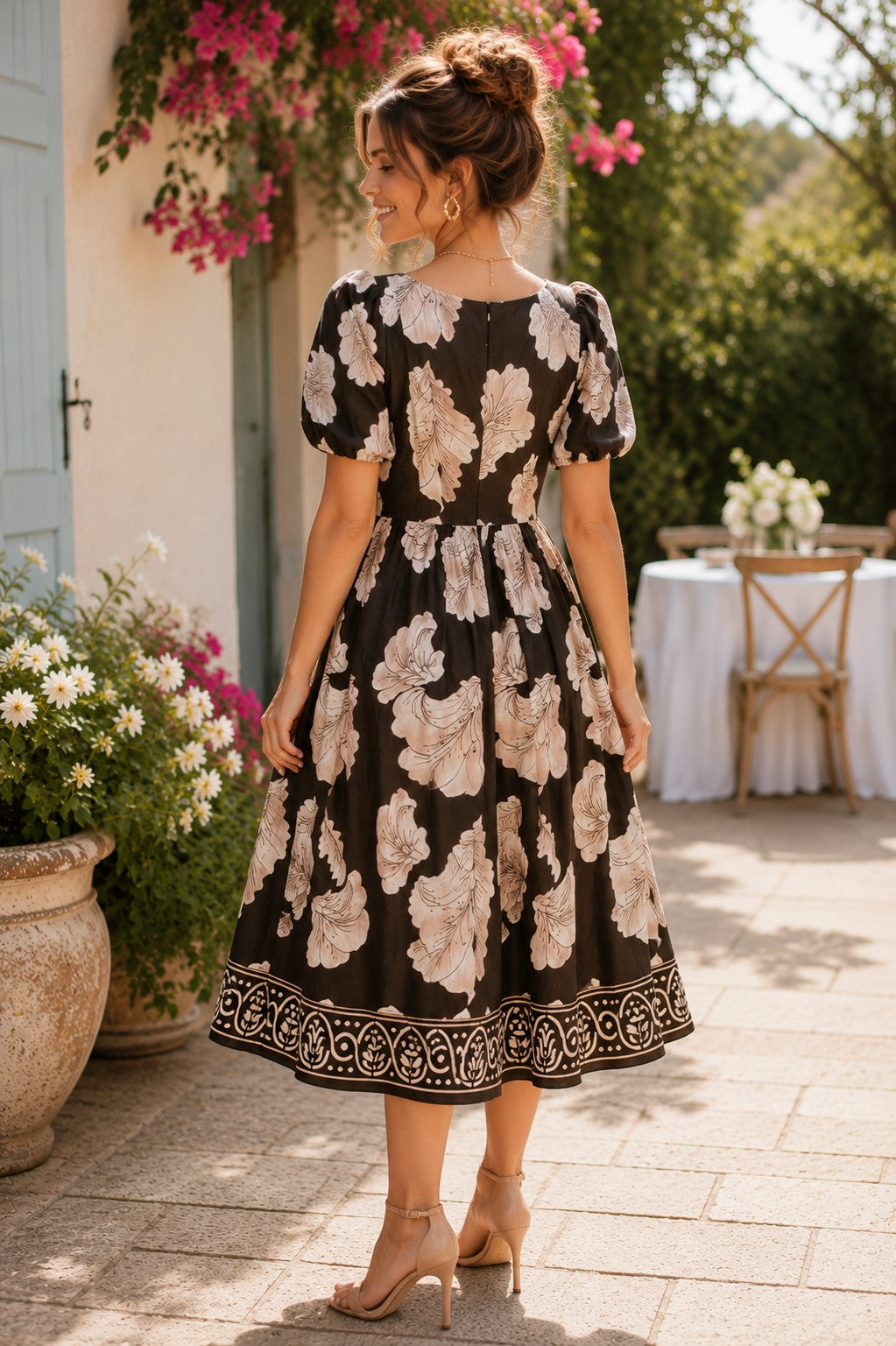 Entro Olive Floral Border Print Midi Dress-Midi Dresses-Entro-Deja Nu Boutique, Women's Fashion Boutique in Lampasas, Texas