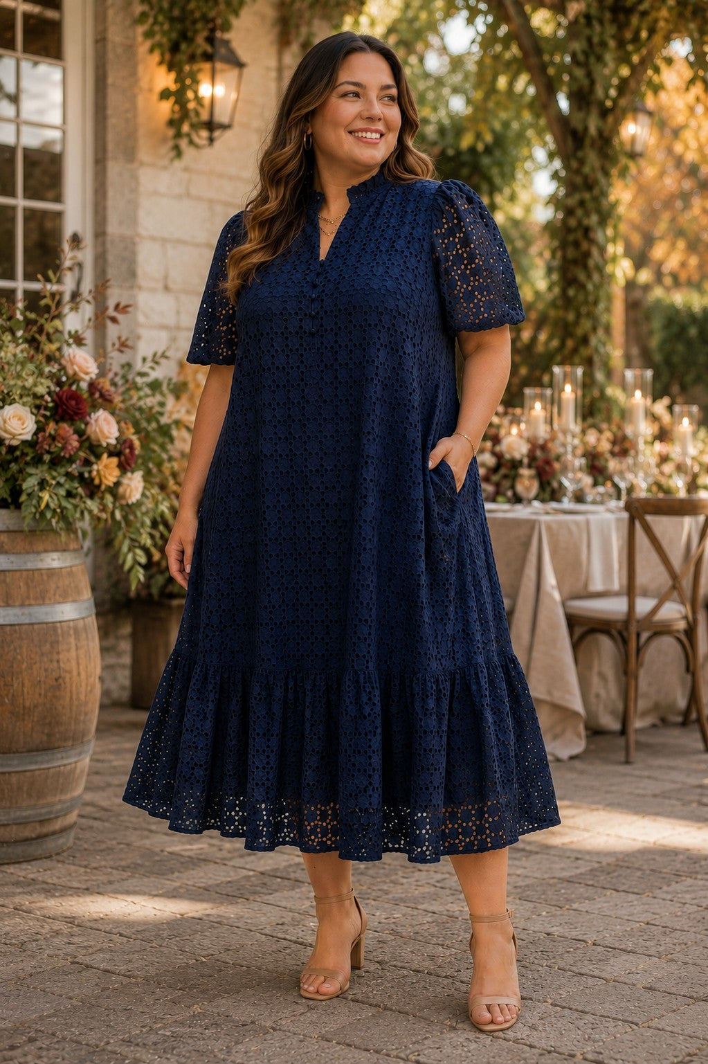 entro fall dresses Midnight Elegance Eyelet Midi Dress – Plus Size Yours Women's Plus Size 100% Polyester Hand Wash Color:White Floral-2 Luxury Dresses