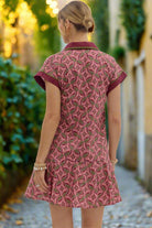 Entro Abstract Cotton Mini Dress with Spread Collar & Ruffle Hem in Wine-mini dress-entro-Deja Nu Boutique, Women's Fashion Boutique in Lampasas, Texas