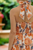 Entro Amber Floral Tiered Midi Dress with Bow-Tie Halter Neck-Midi Dresses-Entro-Deja Nu Boutique, Women's Fashion Boutique in Lampasas, Texas