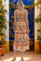 Entro Amber Floral Tiered Midi Dress with Bow-Tie Halter Neck-Midi Dresses-Entro-Deja Nu Boutique, Women's Fashion Boutique in Lampasas, Texas