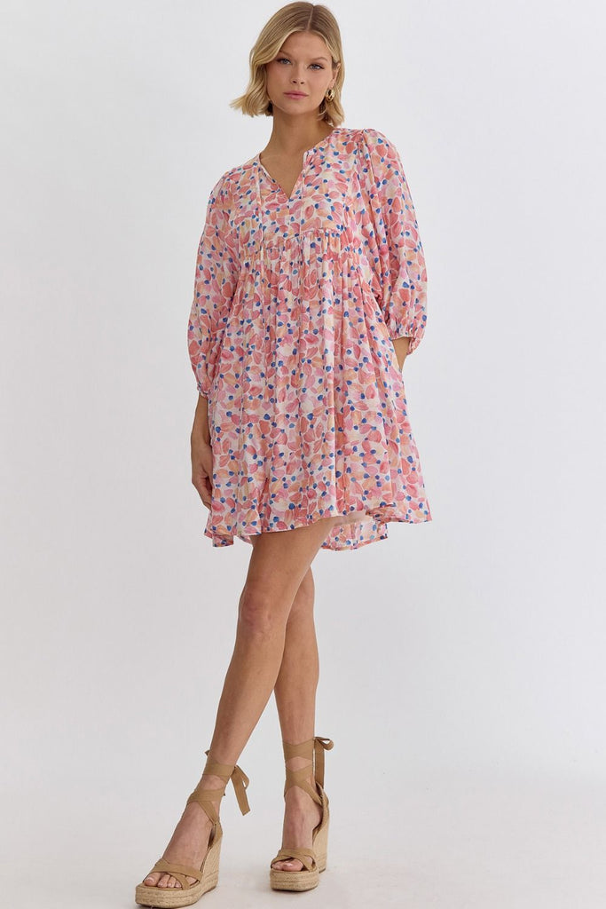Entro Blush Petal Print Mini Dress-Dresses-Entro-Deja Nu Boutique, Women's Fashion Boutique in Lampasas, Texas