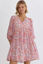 Entro Blush Petal Print Mini Dress-Dresses-Entro-Deja Nu Boutique, Women's Fashion Boutique in Lampasas, Texas