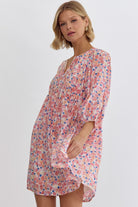 Entro Blush Petal Print Mini Dress-Dresses-Entro-Deja Nu Boutique, Women's Fashion Boutique in Lampasas, Texas