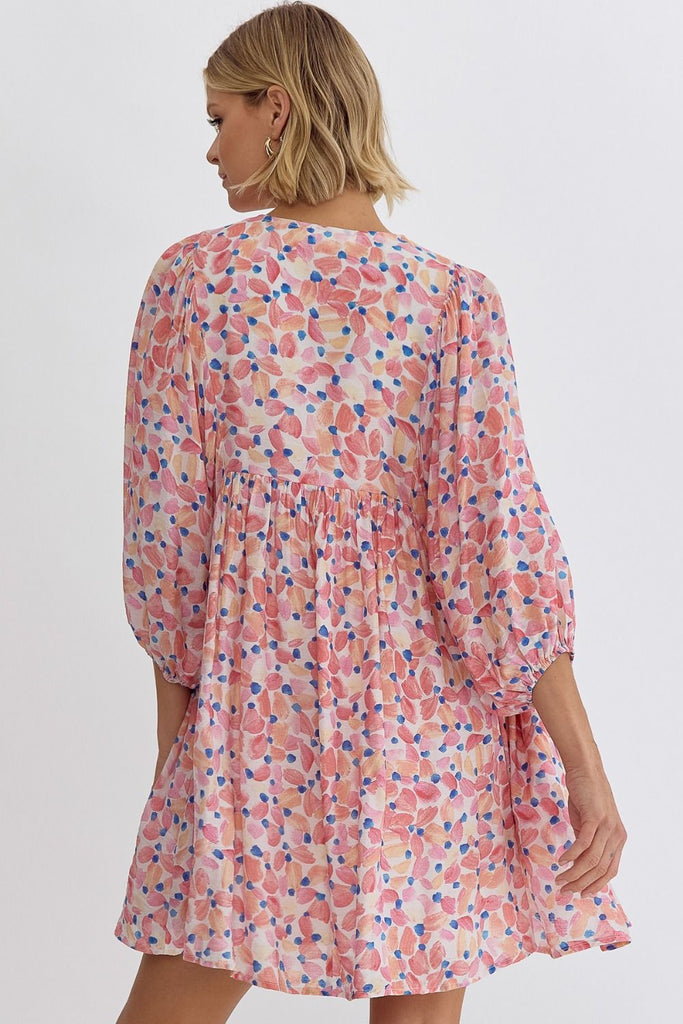 Entro Blush Petal Print Mini Dress-Dresses-Entro-Deja Nu Boutique, Women's Fashion Boutique in Lampasas, Texas
