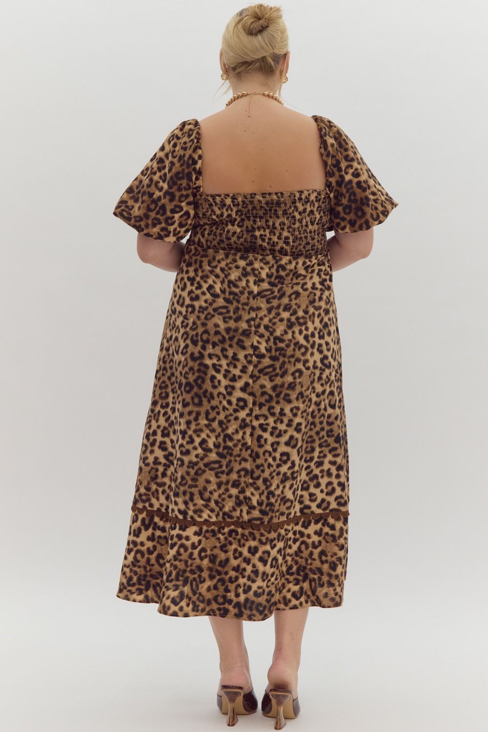 Entro Cheetah Print Square Neck Midi Dress With Ric-Rac Trim Plus-Curvy/Plus Dresses-Entro-Deja Nu Boutique, Women's Fashion Boutique in Lampasas, Texas