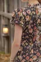 Entro Chocolate Floral Puff Sleeve Midi Dress – 100% Cotton Tiered Fall Midi-Midi Dresses-Entro-Deja Nu Boutique, Women's Fashion Boutique in Lampasas, Texas