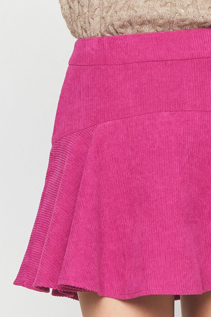 Entro Corduroy High Waisted Tiered Mini Skirt Featuring Zipper Closure At Side In Magenta-Skirts-Entro-Deja Nu Boutique, Women's Fashion Boutique in Lampasas, Texas
