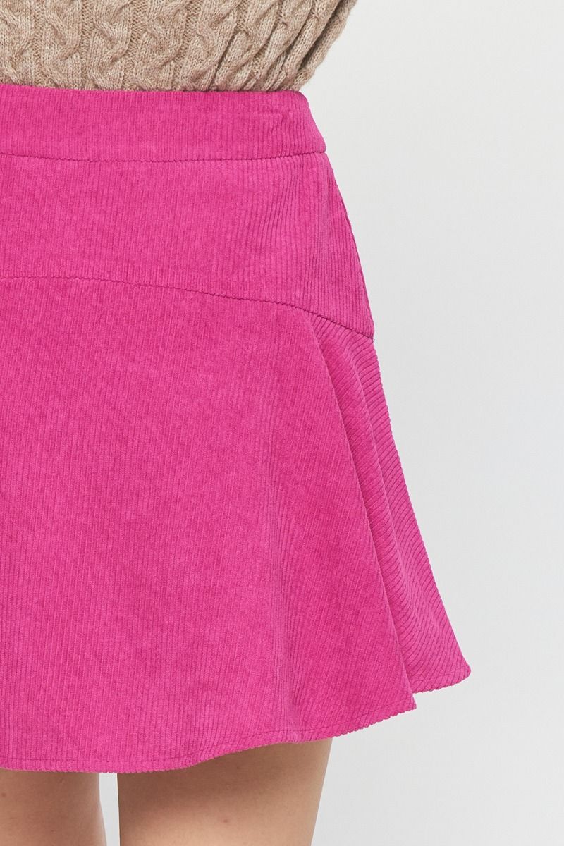 Entro Corduroy High Waisted Tiered Mini Skirt Featuring Zipper Closure At Side In Magenta-Skirts-Entro-Deja Nu Boutique, Women's Fashion Boutique in Lampasas, Texas