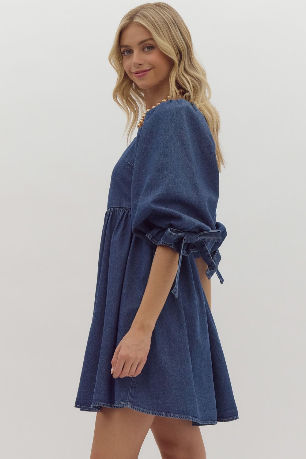 Entro Denim Half Sleeve Square Neck Mini Dress-Dresses-Entro-Deja Nu Boutique, Women's Fashion Boutique in Lampasas, Texas