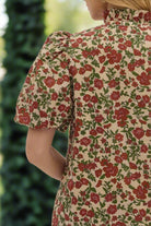 Entro Fall Garden Ecru Floral Puff Sleeve Cotton Midi Dress-Midi Dresses-Entro-Deja Nu Boutique, Women's Fashion Boutique in Lampasas, Texas