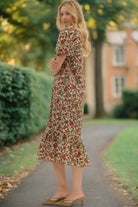 Entro Fall Garden Ecru Floral Puff Sleeve Cotton Midi Dress-Midi Dresses-Entro-Deja Nu Boutique, Women's Fashion Boutique in Lampasas, Texas