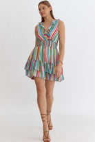 Entro Fiesta Stripe Sleeveless Ruffle Dress-Short Dresses-Entro-Deja Nu Boutique, Women's Fashion Boutique in Lampasas, Texas