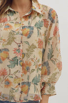 Entro Floral Print Long Sleeve Button-Down Top in Ecru-Tops-entro-Deja Nu Boutique, Women's Fashion Boutique in Lampasas, Texas