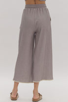 Entro Grey Soft Ribbed Wide Leg Crop Bottoms With Contrast Stitching-Bottoms-Entro-Deja Nu Boutique, Women's Fashion Boutique in Lampasas, Texas